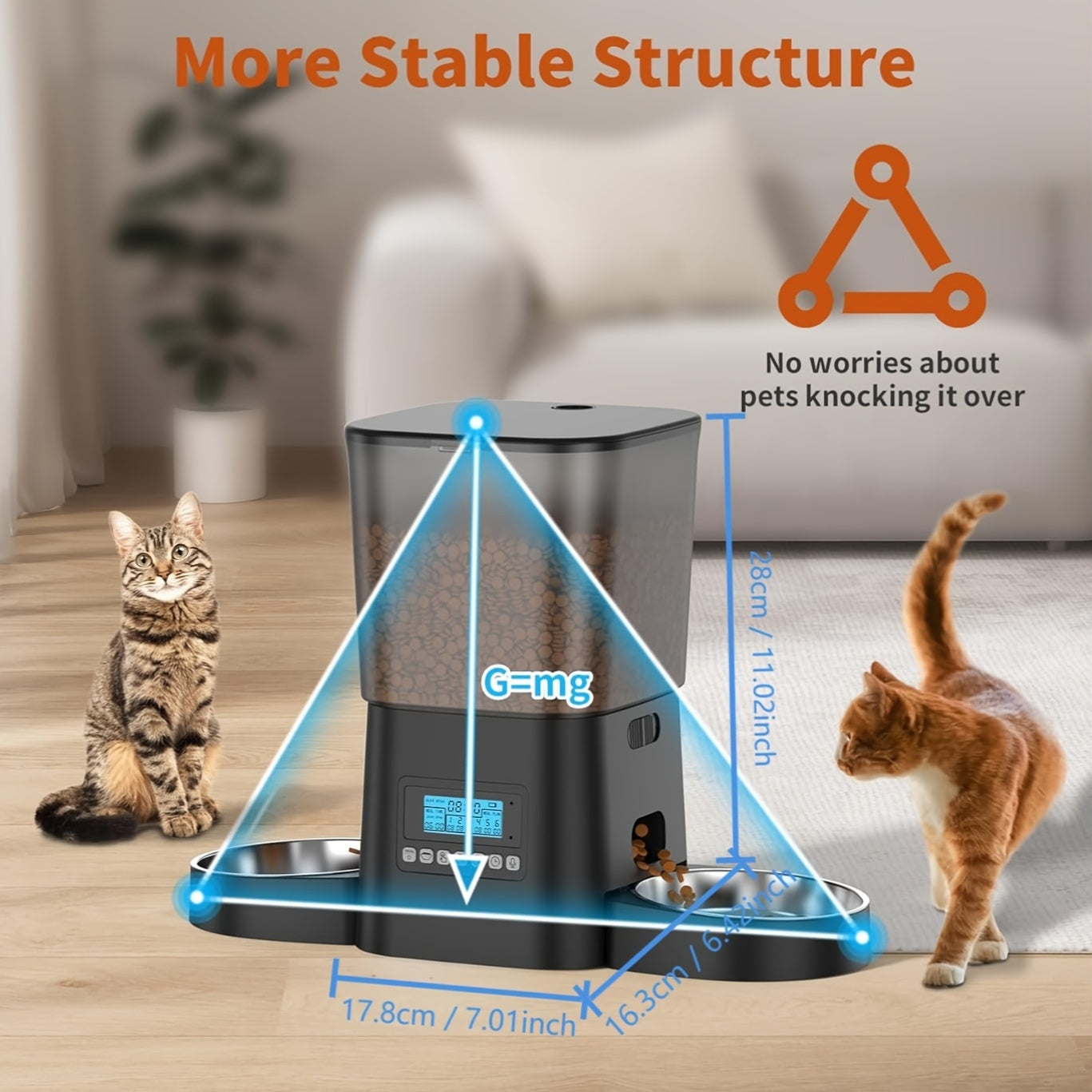 HONEYGUARIDAN Automatic Cat Feeders For 2 Cats, 118.35oz Cat Food Dispenser With Double Bowls, Two Way Splitter Cat Feeder For Dry Food, Programmable 1-6 Meals Control, Dual Power Supply, Without Battery