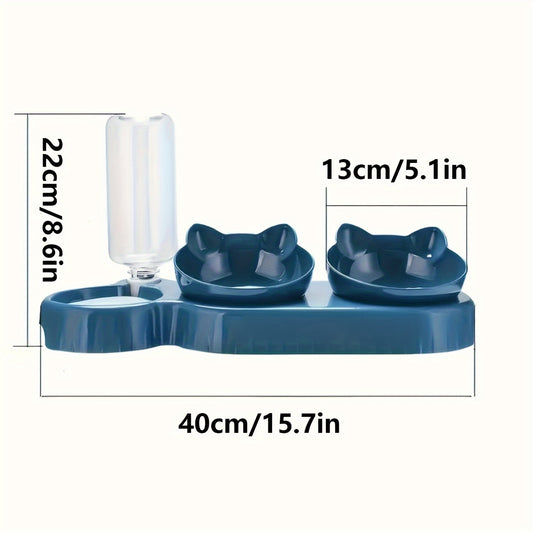 1set Whisker Wonders 3-in-1 Cat Bowls with IntegratedWater Feeder, Tilted Ear Design, Gravity Water Bottle forNeck Protection, Non-Electric Plastic Pet Feeding Set forCats, Without Battery